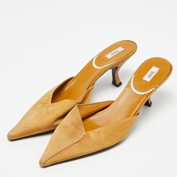 Prada Yellow Satin Pointed Toe Mules Size 38.5 - Picture 2 of 4